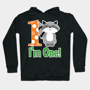 Raccoon I'm One First Birthday shirt - Orange Hoodie